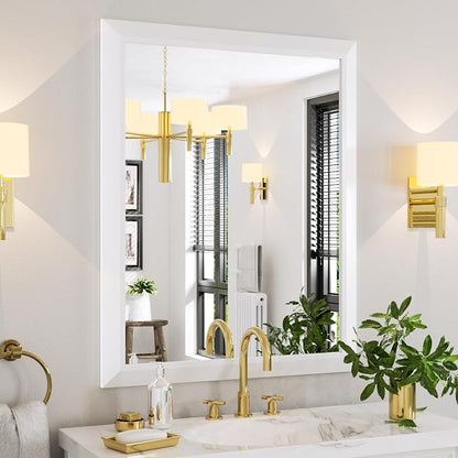 Bathroom Mirror for Wall, 40x32 Inch (White) | HD Reflection, Tempered Glass, Thick Metal Framed Rectangle Mirrors for Over Sink, Vanity, Bedroom, Living Room, Entryway.