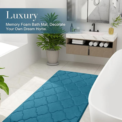 OLANLY Memory Foam Bath Mat Rug 36x24, Ultra Soft and Absorbent Bathroom Rugs, Non-Slip, Comfortable, Machine Washable Bath Carpet for Bathroom Floor, Shower and Home Decor Accessories, Peacock Blue