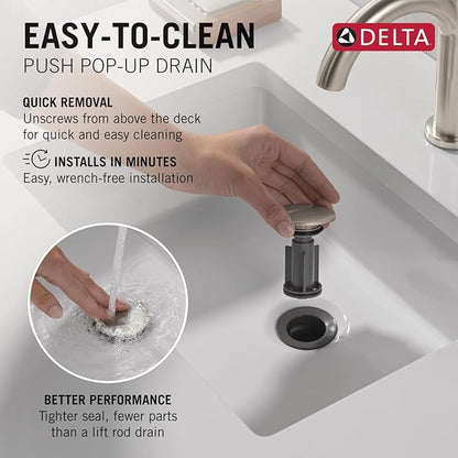 Delta Nicoli Centerset Brushed Nickel Bathroom Faucet with Sprayer, 4 Inch 3 Hole Bathroom Sink Faucet with Pull Out Sprayer, Push-Pop Drain, Stainless 25849LF-SS