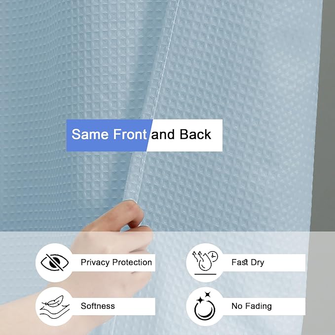 Extra Long Shower Curtain Set - 84 Inch Long Waffle Weave Heavy Duty Cloth Shower Curtain for Bathroom, Luxury Weighted 230GSM Bath Curtain Set with 12 Plastic Hooks, 72Wx84L, Glacier Blue