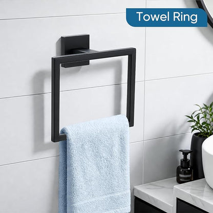 Mattle Black Towel Bar, SUS304 Stainless Steel Bathroom Hardware Set, Towel Racks for Bathroom Wall Mounted 16-Inches