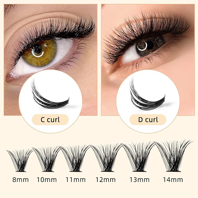 QUEWEL Cluster Lashes 240Pcs Individual Lashes 30D+40D C Curl Mix8-14mm | Lash Extensions Clusters Lashes Soft&Natural False Eyelashes Individual DIY Eyelash Extension at Home(30D+40D C MIX8-14)