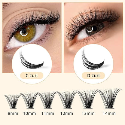 QUEWEL Cluster Lashes 240Pcs Individual Lashes 30D+40D C Curl Mix8-14mm | Lash Extensions Clusters Lashes Soft&Natural False Eyelashes Individual DIY Eyelash Extension at Home(30D+40D C MIX8-14)