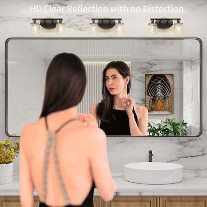 LOAAO 72X32 Inch Black Bathroom Mirror Metal Framed | Rounded Rectangle, Matte Black, Anti-Rust, Tempered Glass, Hangs Horizontally or Vertically