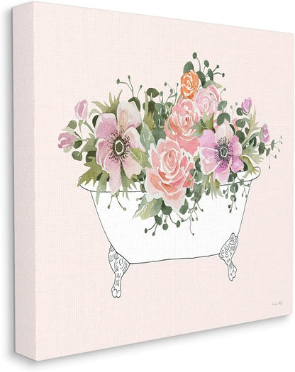 Mixed Flower Bathtub Planter Still Life, 30 x 30 Inch Canvas Wall Art | Stupell Industries · By Cindy Jacobs · Ready to hang · Shabby chic farmhouse charm · Made in USA