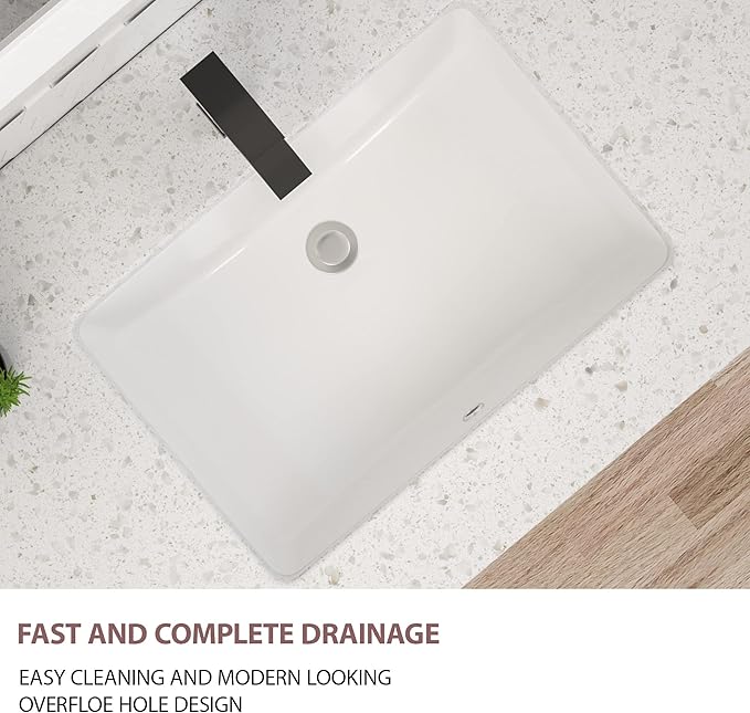 Dcolora Undermount Bathroom Sink Rectangle 19"x14" White Porcelain Ceramic Rectangular Vessel Sink Under Counter Lavatory Vanity Bath Sink Bowl Basin With Overflow