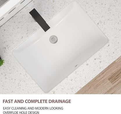 Dcolora Undermount Bathroom Sink Rectangle 21"x14" White Porcelain Ceramic Rectangular Vessel Sink Under Counter Lavatory Vanity Bath Sink Bowl Basin With Overflow