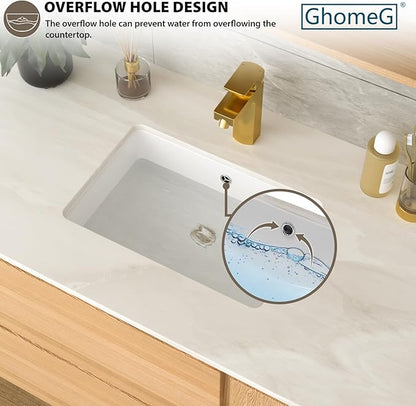 18 Inch Undermount Bathroom Sink 18.25"x12.4" White Rectangle Porcelain Ceramic Vanity Sink with Overflow, Under Counter Lavatory Basin