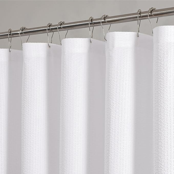 Berry Extra Long White Shower Curtain 96 Inch Long, 3D Embossed Texture Fabric Bathroom Shower Curtain, Large Hotel Bath Curtain with 12 Holes, Washable Cloth Shower Curtains, 72x96, White