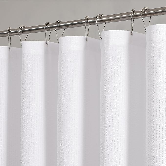 OVZME Berry Stall Fabric Shower Curtain 36 x 72 Inch - Soft & Waffle Small White Shower Curtain for Bathroom with Texture for Narrow Stall Size, Machine Washable Water Resistance, Hotel Style, White