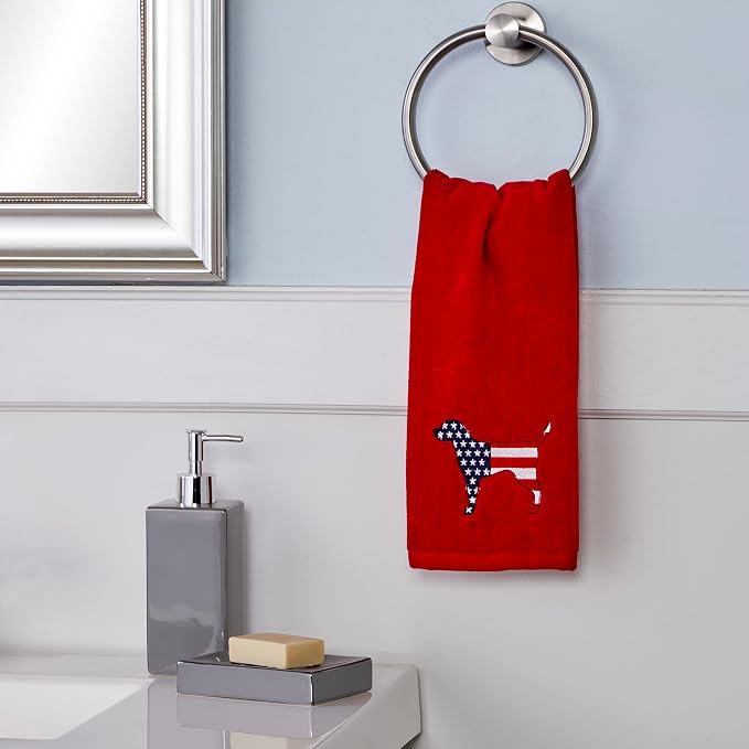 SKL Home Red White & Blue Hound Hand Towel Set-2pc, 100% Cotton, Red | Fun embroidery for Memorial Day, 4th of July, Labor Day & all patriotic holidays. For use in the bathroom, kitchen or bar.