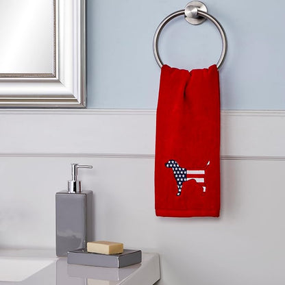 SKL Home Red White & Blue Hound Hand Towel Set-2pc, 100% Cotton, Red | Fun embroidery for Memorial Day, 4th of July, Labor Day & all patriotic holidays. For use in the bathroom, kitchen or bar.