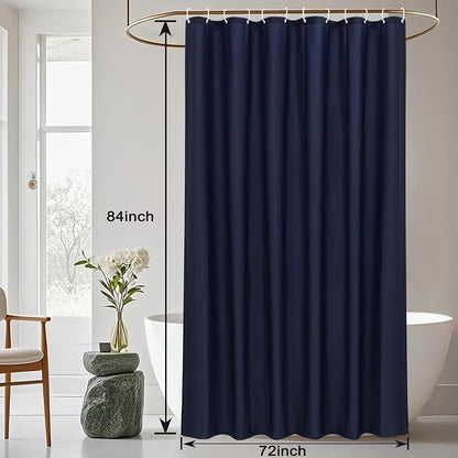 AooHome Extra Long Shower Liner, Polyester Solid Color Shower Curtain with Hooks, Weighted Hem, Water Repellent, 72 Width x 84 Height inch, Navy Blue