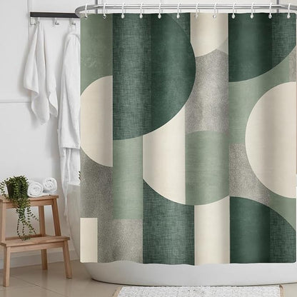 Green Shower Curtain Abstract Modern Geometry Circles Contemporary Style Sage Green Fabric Shower Curtains Decor Modern Bath Curtain Bathroom Accessories 72x72 Inches