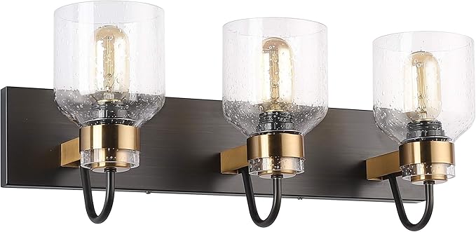 PRESDE Black Vintage Bathroom Vanity Light Fixtures Over Mirror Bath 3-Light Vanity Glass Globe Lighting