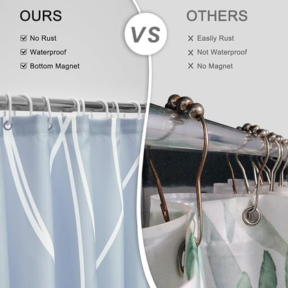 Striped Shower Curtain for Bathroom, Light Blue, 72" W x 72" L | with Hooks, Modern Hotel Style, Water Repellent, Washable, Weighted Hem