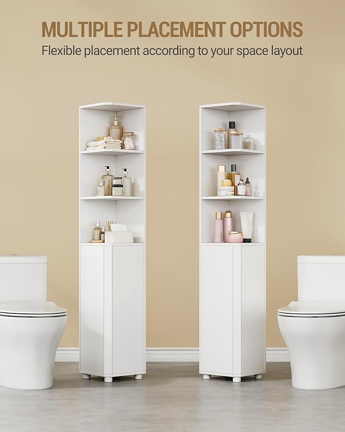Corner Cabinet, Tall Bathroom Corner Cabinet with Doors, Narrow Storage Cabinets with Adjustable Shelves, Bathroom Organizers and Storage for Small Space, White BC31003X