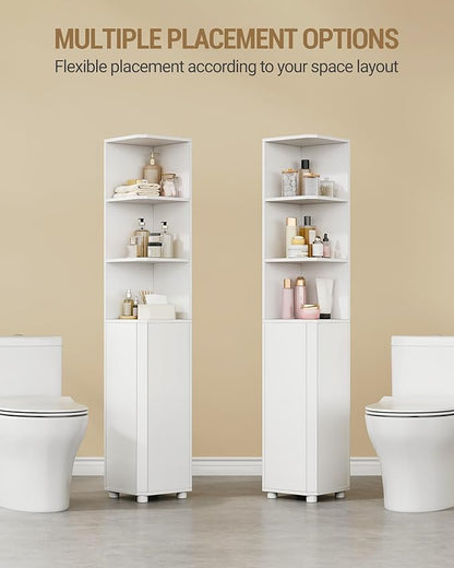 Corner Cabinet, Tall Bathroom Corner Cabinet with Doors, Narrow Storage Cabinets with Adjustable Shelves, Bathroom Organizers and Storage for Small Space, White BC31003X