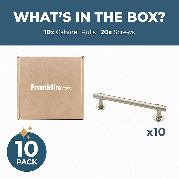 Franklin Brass Francisco (10-Pack) Cabinet Handles 4" Hole Center Pulls | Satin Nickel Hardware for Kitchen Drawers, Dressers, Furniture P29617K-SN-B
