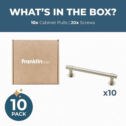 Franklin Brass Francisco (10-Pack) Cabinet Handles 4" Hole Center Pulls | Satin Nickel Hardware for Kitchen Drawers, Dressers, Furniture P29617K-SN-B
