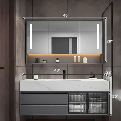 48" Floating Bathroom Vanity,Bathroom Vanity with Sink Set Includes Open LED Smart Defog Mirror Cabinet, Modern Bath Vanity with Drawers,Wall-Mounted Bathroom Vanities,Dark Grey