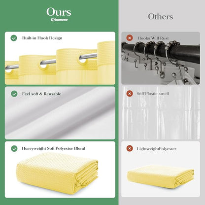 Yellow Hook Free Waffle Shower Curtain & Snap Fabric Liner,72x99 | Less Time to install, 3 in 1 Fabric Shower Curtain and Liner Set with Magnets, Extra Long, Shower Curtains for Bathroom