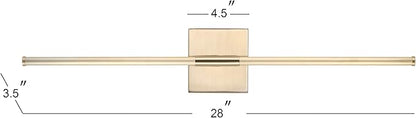 JONATHAN Y 28" Brass Gold Modern Dimmable Integrated LED Wall Sconce, Metal Vanity Light for Bathroom Mirror Bedroom Hallway, Sleek Hardwired Wall Lamp Fixture, 3000K (JYL7022B)