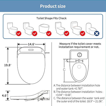 KERDE Electric Toilet Seat, White, Endless Warm Water, Rear and Front Wash, LED Light, Quiet Operation, Wireless Remote,1-click control P30Y.Elongated, for Existing Toilets Bidet