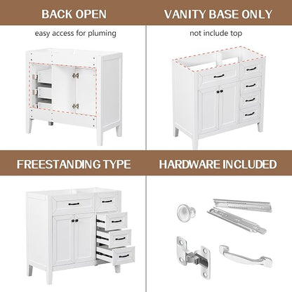 36 Inch Bathroom Vanity Without Sink, Base Only, Storage Cabinet with Doors and Drawers, White