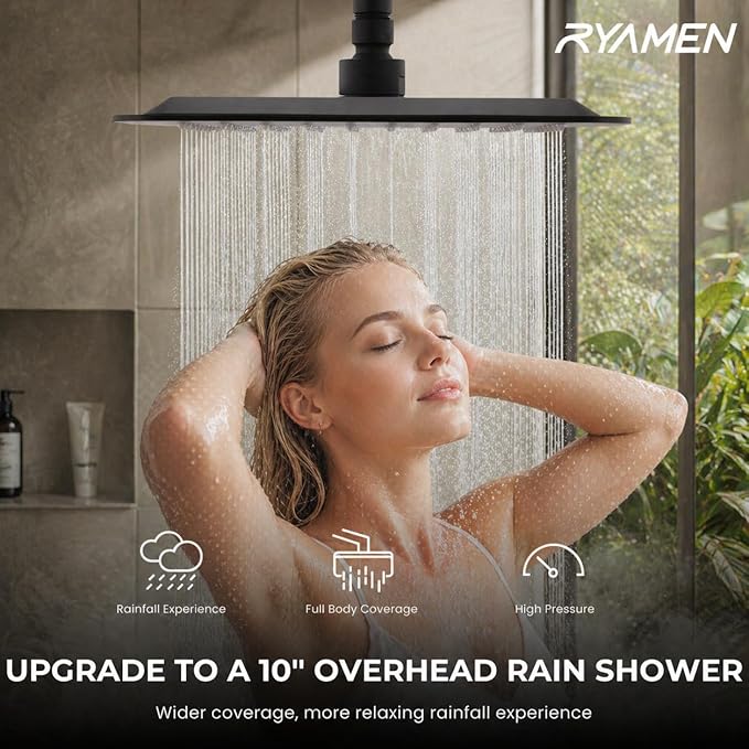 Upgraded Dual Shower Heads Combo, 10 inch Filtered Shower Head with Handheld, 3-Way Rain Shower Head with Filters, 7 Settings Handheld Spray, High Pressure, Height Adjustable (Black)