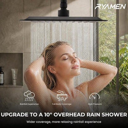 Upgraded Dual Shower Heads Combo, 10 inch Filtered Shower Head with Handheld, 3-Way Rain Shower Head with Filters, 7 Settings Handheld Spray, High Pressure, Height Adjustable (Black)
