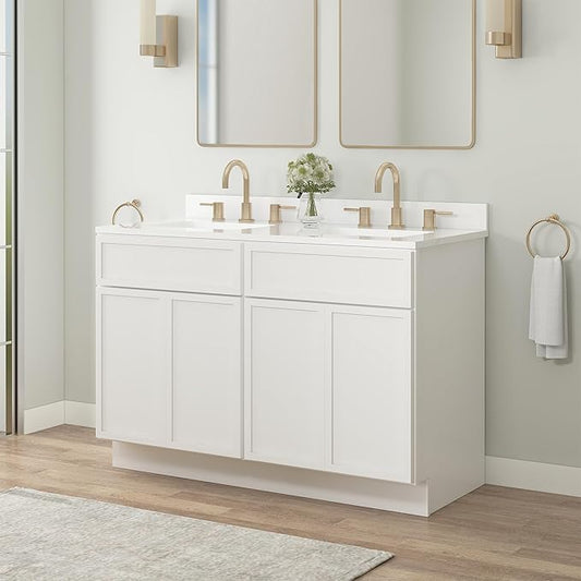 Vanity Art 48 Inch Bathroom Vanity Base Cabinet Double Sink Top (Without Sink), Soft Closing Door, Storage Unassembled Cabinet, White, 2ea 24 Inch Cabinet Combo