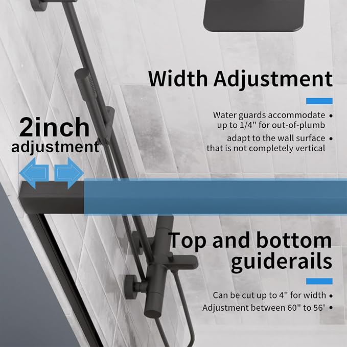 Royal Guard Double Sliding Shower Door 44-48" W x 76" H,Matte Black | 6mm SGCC Tempered Glass,Nano Coating Easy Clean,Walk-in Shower Use,Reversible Installation&Waterproof