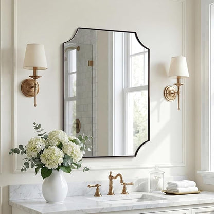Bronze Mirror 22"x30", Brushed Bronze Scalloped Bathroom Mirror, Rectangle Wall Mirror in Premium Stainless Steel Metal Thin Frame, Hangs Vertically or Horizontally