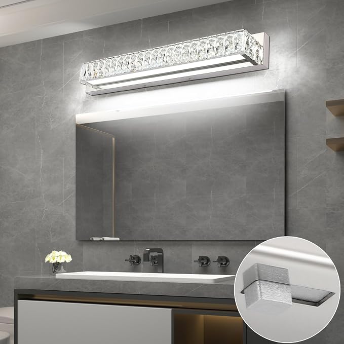 30in LED Bathroom Lights Over Mirror Modern Crystal Vanity Lights Bar Chrome Wall Lighting for Bath