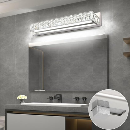 30in LED Bathroom Lights Over Mirror Modern Crystal Vanity Lights Bar Chrome Wall Lighting for Bath