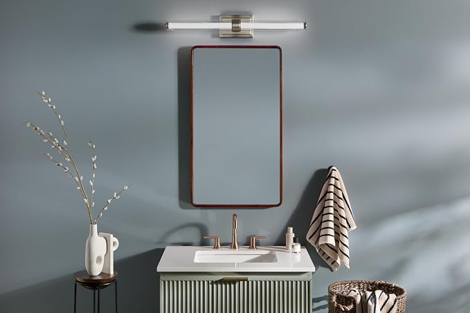 Kichler Laurene LED Linear Vanity Light, Polished Nickel | LED vanity light with clear fluted glass for mirrors, hallways and buffets (31" x 5"), 55239PNLED