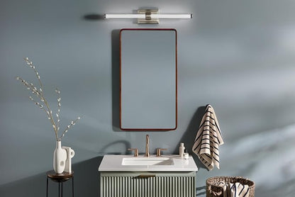 Kichler Laurene LED Linear Vanity Light, Polished Nickel | LED vanity light with clear fluted glass for mirrors, hallways and buffets (31" x 5"), 55239PNLED