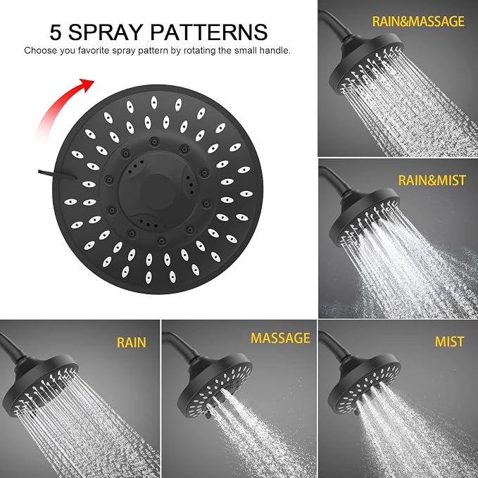 FEELSO Shower Head with Shower Filter, Filtered Shower Head for Hard Water | High Pressure, Anti-clog Nozzles, 5 Spray Showerhead, 15 Stage Water Softener Filters, Remove Chlorine and Harmful Substances