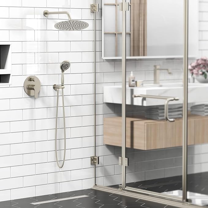 SR SUN RISE Shower Faucet - 12 Inch Multifunctional High Pressure Shower Head System with Handheld Shower Head Fixtures - Valve Included - Brushed Nickel