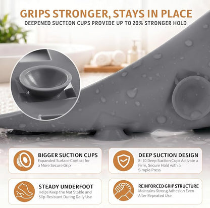 Yimobra Bathtub Mat Non Slip, 35"X16" Shower Mat with Strong Suction Cups & Drain Holes, Long Anti Slip Bath Tub Mat for Inside Shower, Machine Washable Fast Drying, Bathroom Essentials, Gray