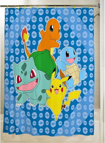 Pokemon Anime 13-Piece Shower Curtain Set, 72 x 72 Inch Fabric Curtain with Hooks, Bathroom Decor, Machine Washable, (100% Officially Licensed Product) by Franco Collectibles