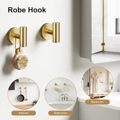 Brushed Gold Bathroom Accessories Set, 6 Pieces Bathroom Hardware Set Gold Bathroom Set, 24 Inch Towel Racks for Bathroom, SUS304 Stainless Steel Bath Towel Bar Set Toilet Paper Holder Wall Mounted