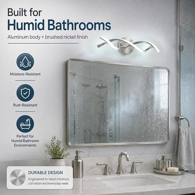 Modern Nickel LED Vanity Lighting,Bathroom Light Fixture Over Mirror,18 Inch,6000K Cool White