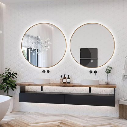 Niccy Round LED Bathroom Mirrors, Gold Framed Backlit Vanity Mirror, 36" | LED Smart Circle Mirror with 3 Color Lighting, Anti-Fog Lighted, IP65 Waterproof, Wall Mounted Bathroom Vanity