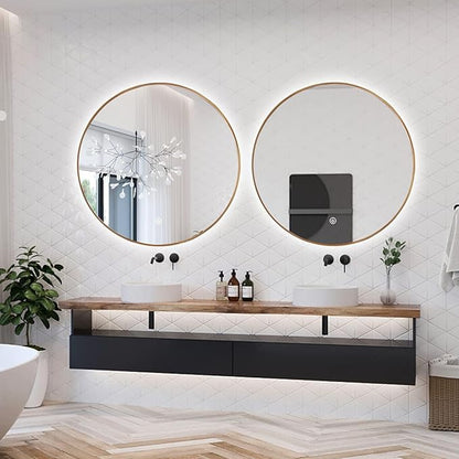 Niccy Round LED Bathroom Mirrors, Gold Framed Backlit Vanity Mirror, 40" | LED Smart Circle Mirror with 3 Color Lighting, Anti-Fog Lighted, IP65 Waterproof, Wall Mounted Bathroom Vanity