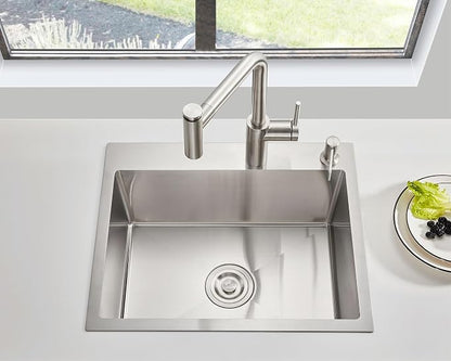 20" Drop-In Single Bowl Kitchen Sink 304 Stainless Steel Brushed | 20"x16" Drop-in Sink | Stainless steel | 9" Deep | Topmount Strainer | Included | Single Bowl | Small Kitchen/Prep