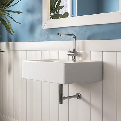 DeerValley 23x18 Inch Wall Mounted Bathroom Sink, White Ceramic Rectangular Vessel Sink with Overflow and Faucet Hole, Art Sink, DV-1WS0127