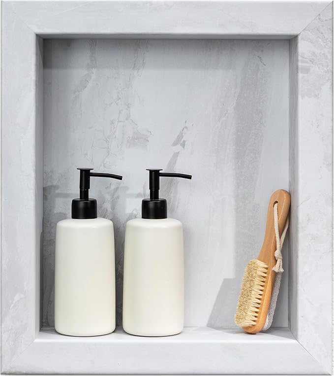 Palisade 17.5 in x 15.5 in Vinyl Shower Niche Iced Pewter/Urban Fjord | Waterproof Shower Insert