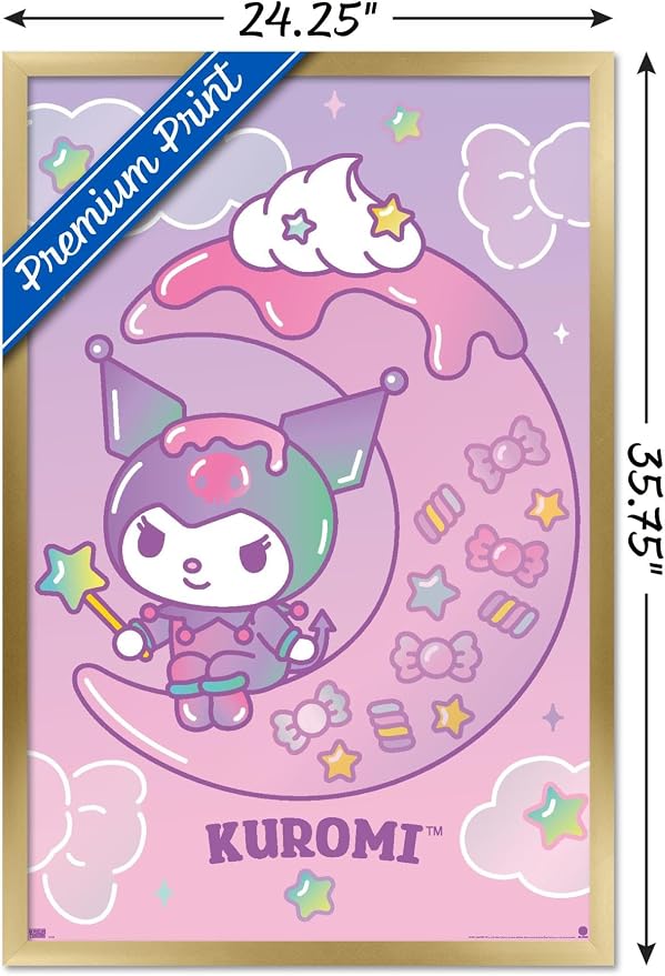 Trends International Hello Kitty and Friends: 24 Dreamland - Kuromi Wall Poster, 34L x 22.4W, Gold Framed Version